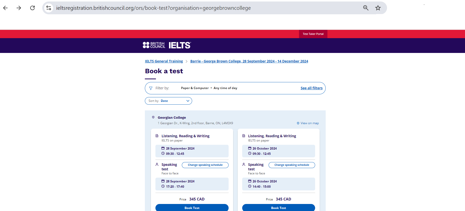 Final step of IELTS Test Booking with British Council and making a payment afterwards 