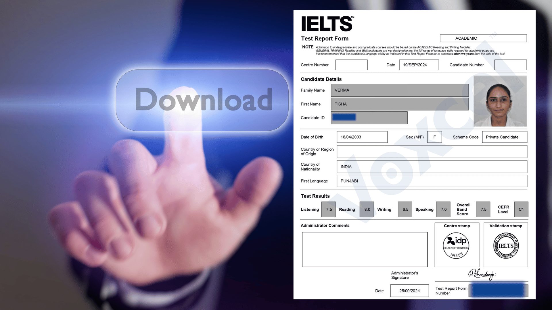 IELTS TRF Downloaded of Tisha Verma, an IELTS student of Voxcel Group - Best IELTS Institute and Study Visa Consultants in Ludhiana, Punjab