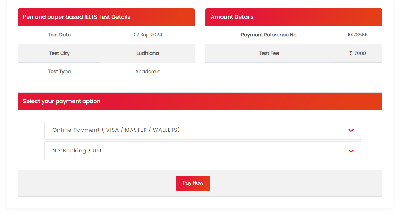 The last step of exam register process. Make the payment. You get a few payment choices. Do what's convenient to you. 