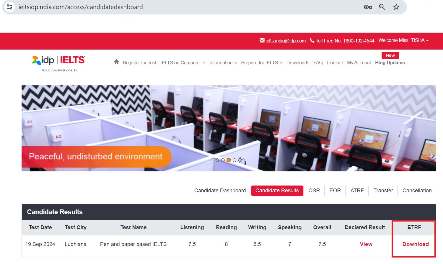 IELTS TRF DOWNLOAD From Candidate Login after the Result declaration. The TRF was uploaded on the same day of the result. 