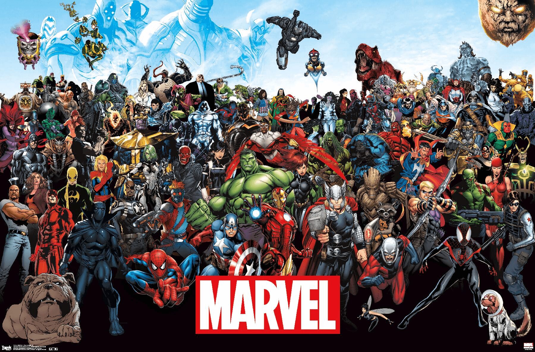 Official Marvel Comics Universe Wallpaper showing all famous Marvel Comics and MCU Character